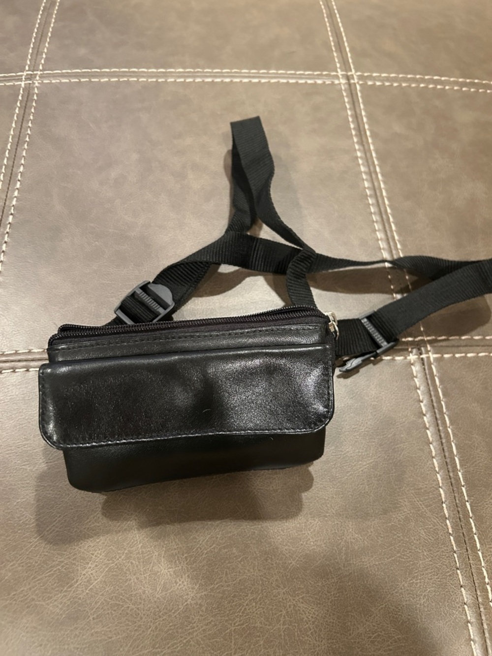 Black Faux Leather Crossbody Waist Bag - Unbranded